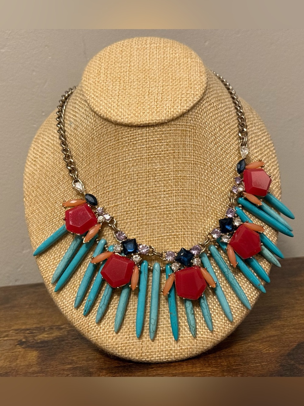 J.Crew Statement Turquoise & Red Spike Bib Necklace - Women Jewelry